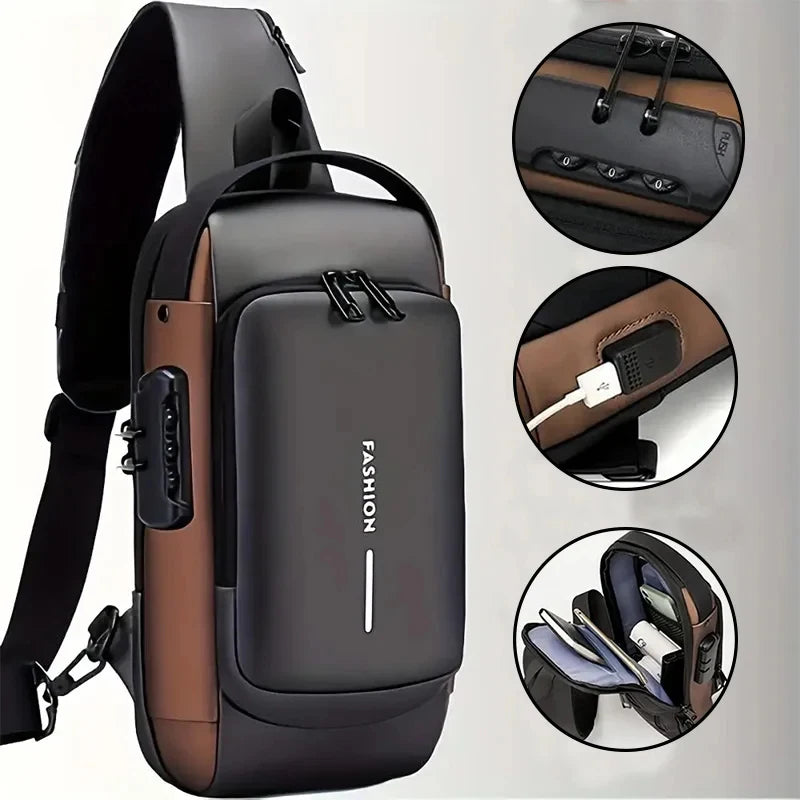 Men's Anti-Theft Chest Bag | PU Crossbody Sling Pack Crossbody Chest Bag QXL
