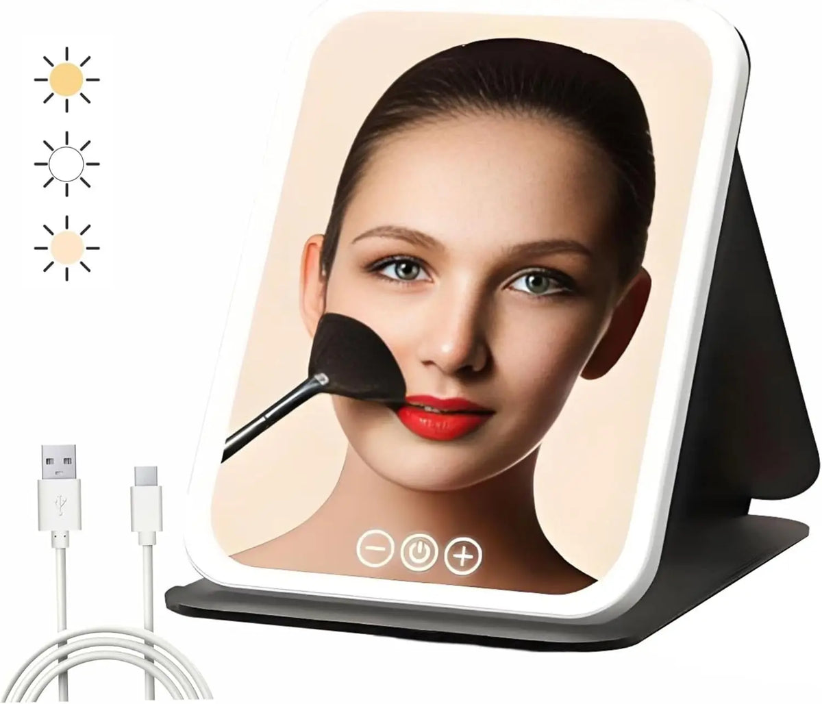 Cosmomiro LED Vanity Mirror | 3-Color Dimmable Touch Foldable LED Makeup Mirror QXL Black