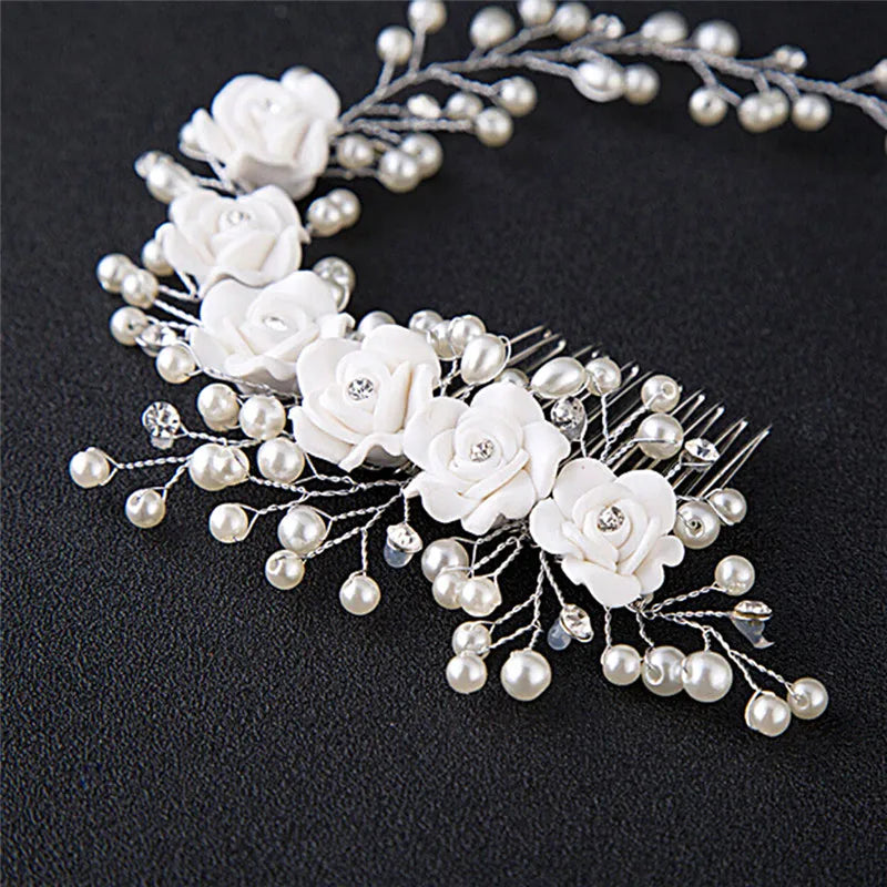 Bridal Pearl Hair Comb | Handmade Flower Wedding Accessory Bridal Hair Comb QXL