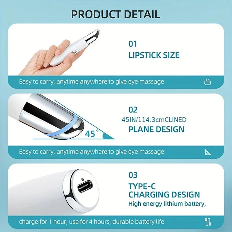 3-Color LED Eye Beauty Wand | Warm Compress & Vibration LED Eye Beauty Wand QXL
