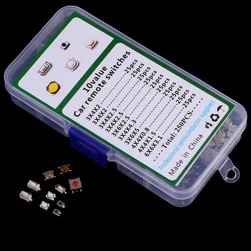 250-Pc Tactile Push Button Switch Kit | 10 Types Micro Switches Micro Switch Kit QXL