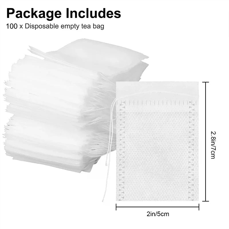 100-Pack Disposable Drawstring Tea Bags | Loose Leaf Filter Tea Filter Bags QXL