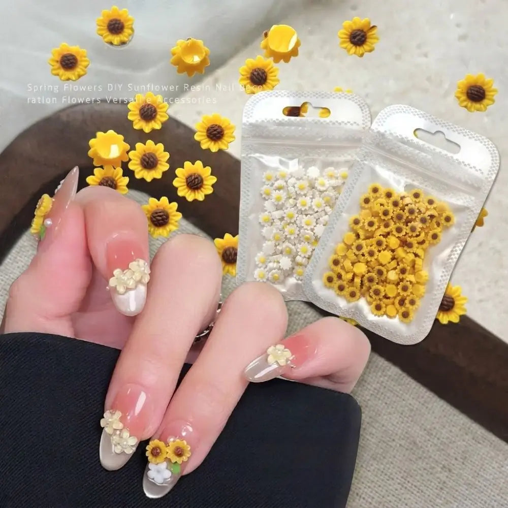 100-Pack 3D Sunflower Daisy Nail Rhinestones 6×6mm DIY Decor Nail Art Rhinestones QXL