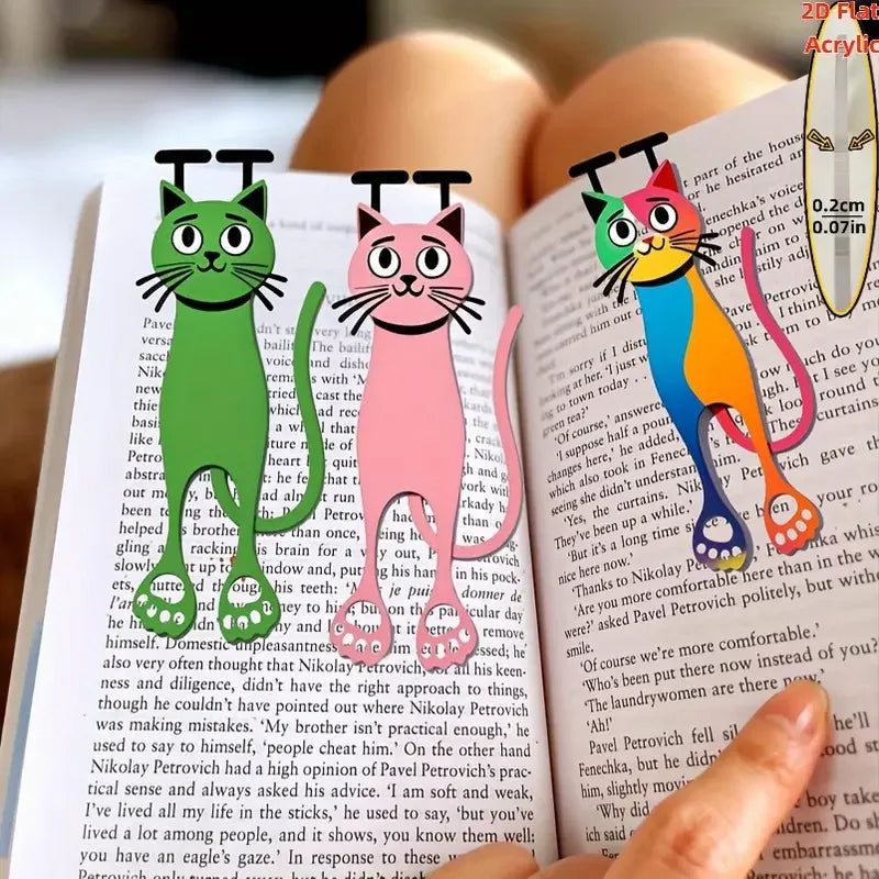 3-Pack 2D Acrylic Cat Bookmarks | Colorful Page Markers Novelty Bookmarks QXL