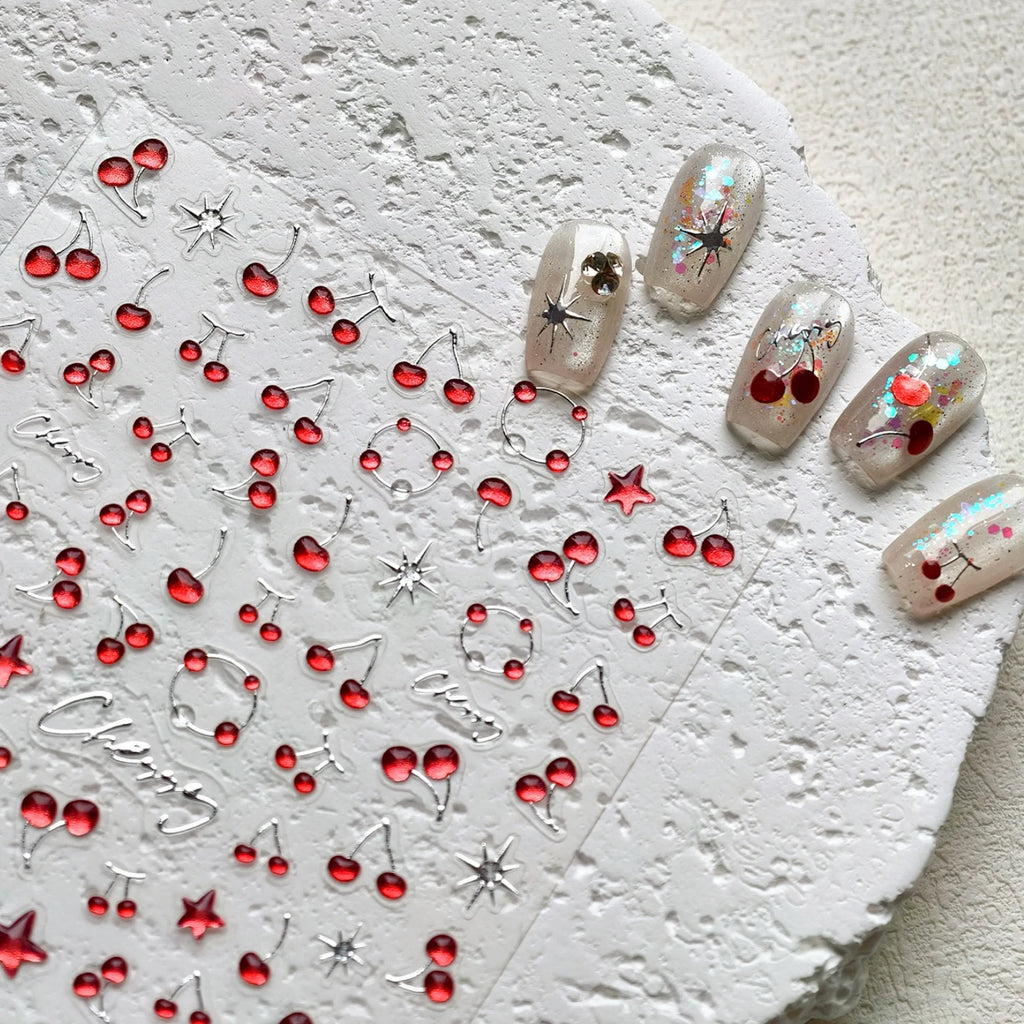 3D 5D Nail Art Stickers | Cherry Fruit Star Self-Adhesive Decals Nail Art Stickers QXL