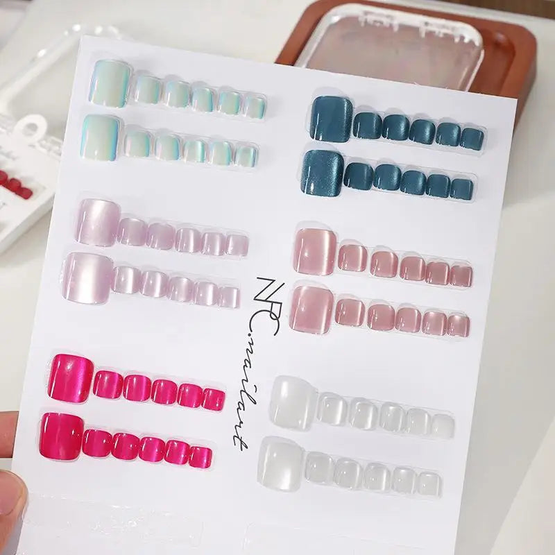 Cat Eye Press-On Toe Nails | Short Square False Toenails 10pc Press-On Toenails QXL