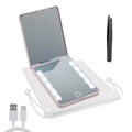 Mini LED Pocket Makeup Mirror 3X Magnification & Tweezers LED Makeup Mirror QXL 10LED Pink 3X
