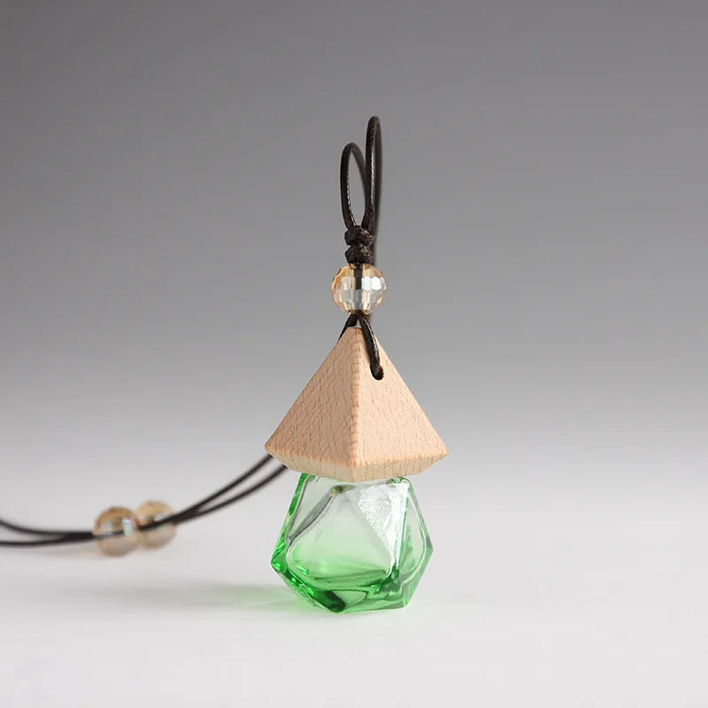 8ml Aromatherapy Glass Pendant Bottle with Wooden Lid | Car Perfume Aromatherapy Pendant Bottle QXL green