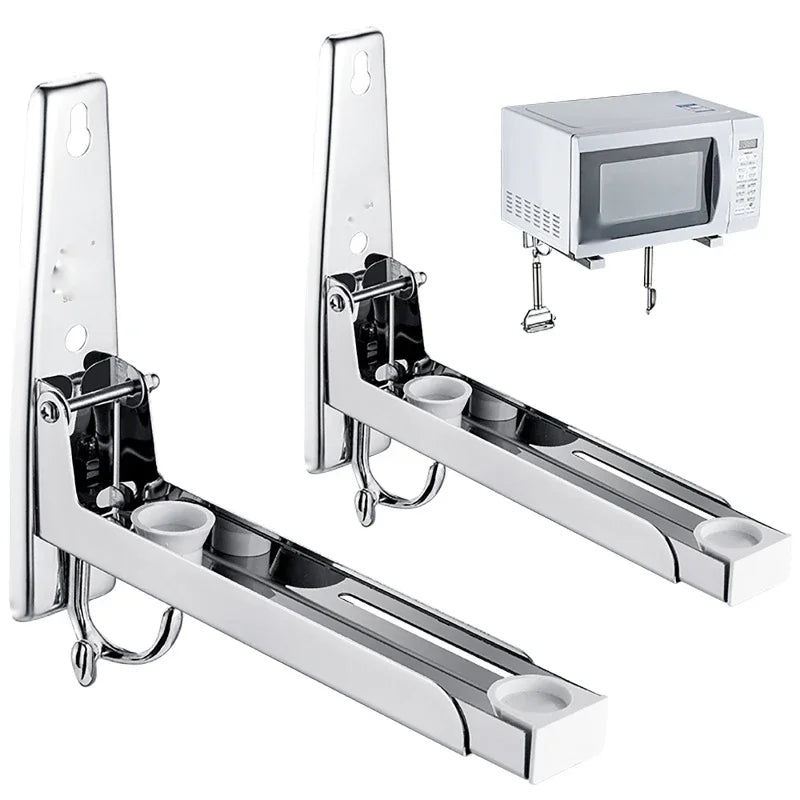 Adjustable Wall-Mount Microwave Shelf | Stainless Steel Rack Kitchen Wall Shelf QXL 2pcs shelf with hook