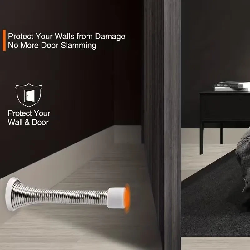 Heavy-Duty Spring Door Stopper 85mm – Anti-Pinch Brushed Metal Spring Door Stopper QXL