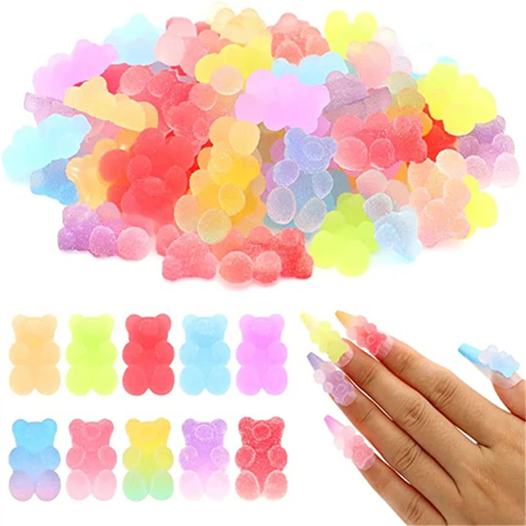 10-Pc 3D Kawaii Resin Nail Charms – Bear Heart Star Decor 3D Nail Art Charms QXL