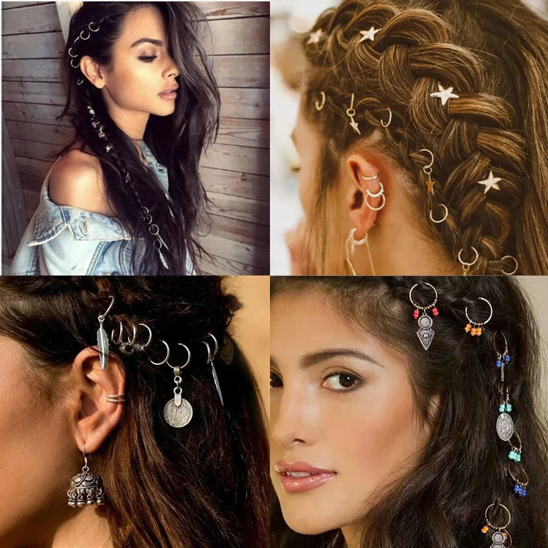 Metal Dreadlock Beads Star Moon Hair Braid Clips – 5 to 50 Pcs Hair Braid Beads QXL