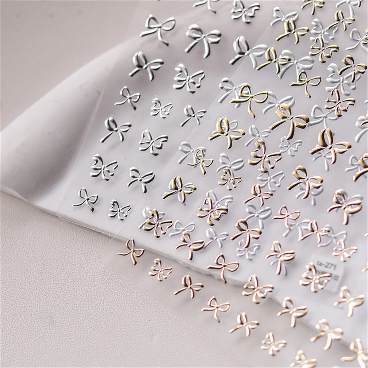 5D Bronzing Bow Nail Art Stickers | Gold Silver Kawaii Decals Nail Art Stickers QXL