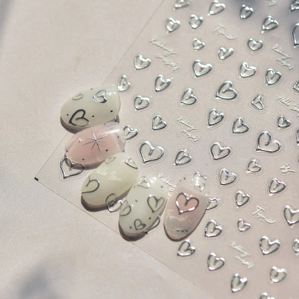 5D Jelly Silver Nail Art Stickers | Hearts, Gems & Letters Nail Art Stickers QXL