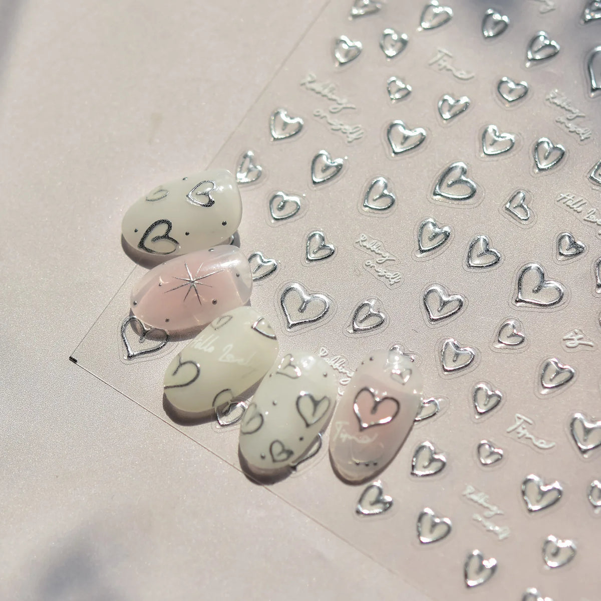 5D Jelly Silver Nail Art Stickers | Hearts, Gems & Letters Nail Art Stickers QXL