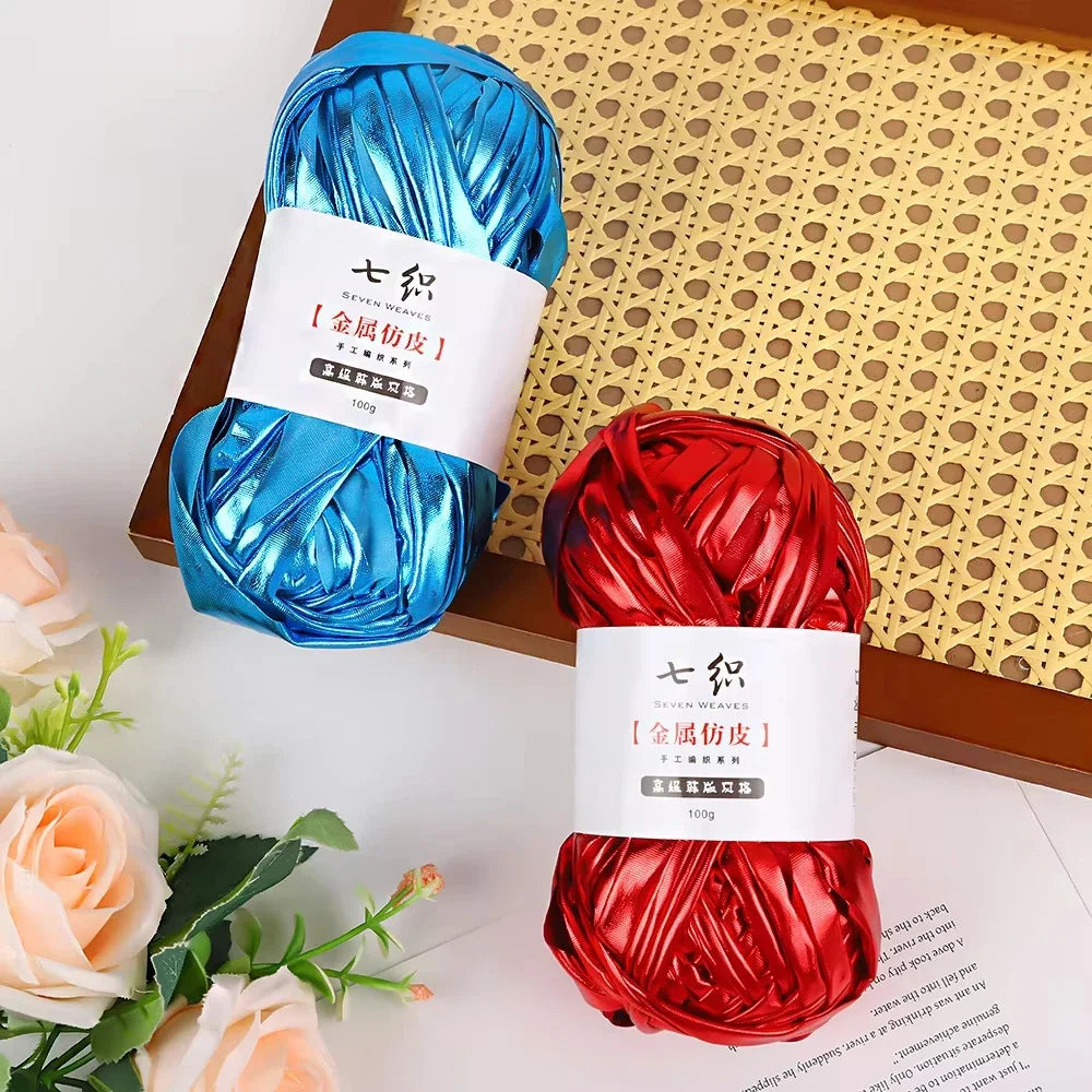 100m Metallic Fabric Strip Yarn | DIY Knitting & Crochet Craft Knitting Yarn QXL