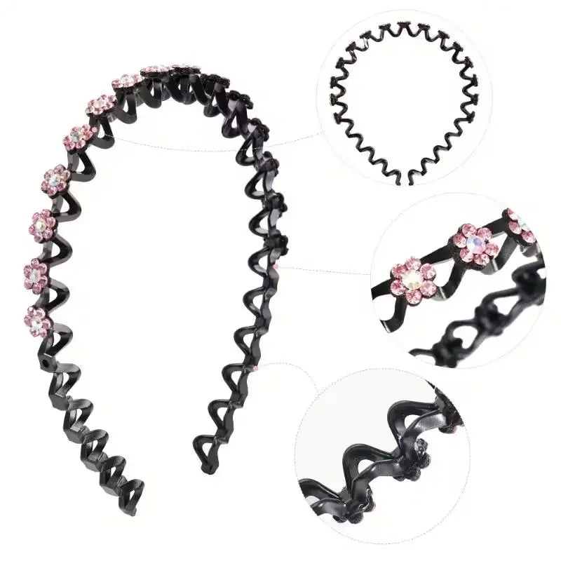 Rhinestone Flower Headband – Non-Slip Women's Hair Hoop Rhinestone Hair Headband QXL