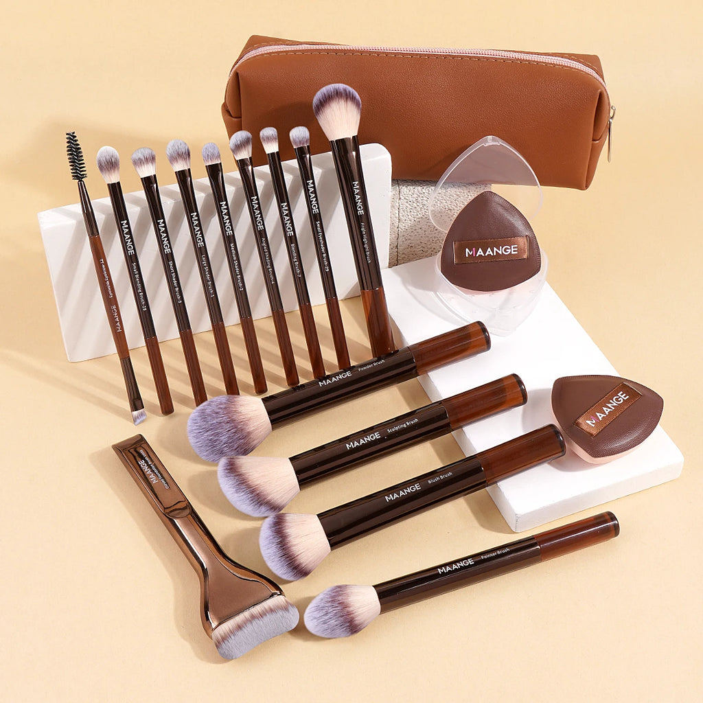 MAANGE 17-Pc Makeup Brush Set & Storage Bag – Travel Gift Makeup Brush Set QXL