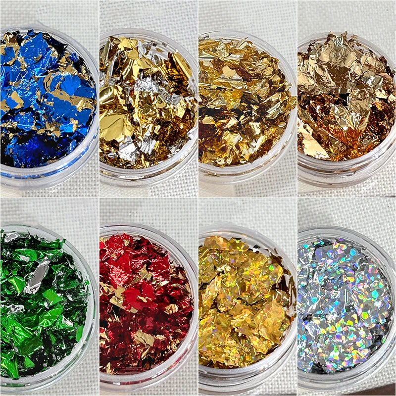 Gold Foil Flakes Nail Art Glitter | DIY Nail Decoration Box Nail Art Foil QXL