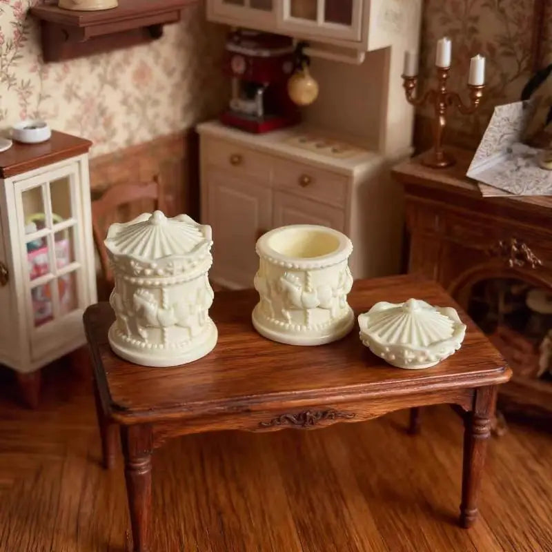Dollhouse Miniature Carousel Storage Box | 1:12 Scale Model Dollhouse Accessory QXL