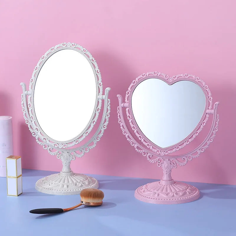 Double-Sided Vintage Rotating Makeup Mirror | Heart Oval Desktop Makeup Mirror QXL