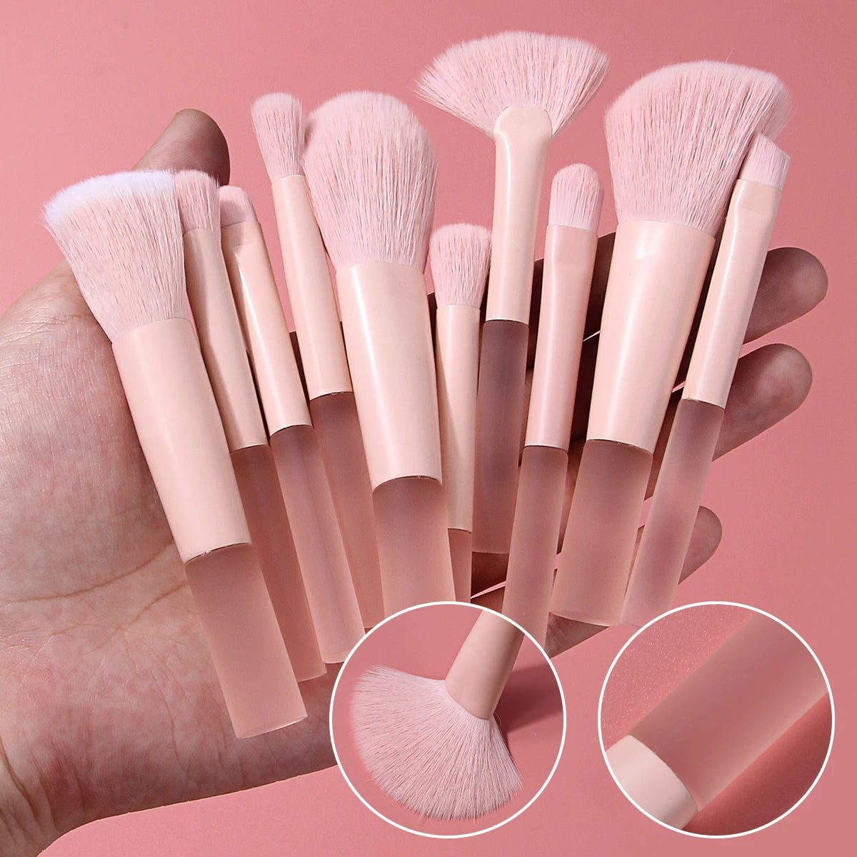 12-Pc Pink Makeup Brush Set with Sponges | KOSSHOW Kit Makeup Brush Set QXL