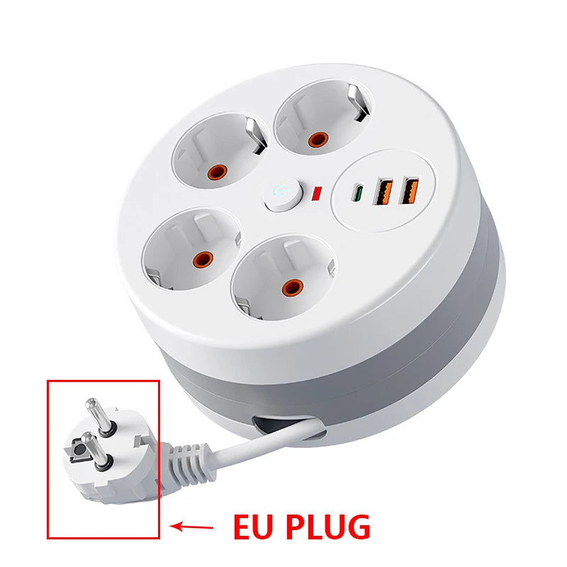 EU Power Strip 4 Outlets USB USB-C | 2.8m Retractable Cable EU Power Strip QXL EU Plug