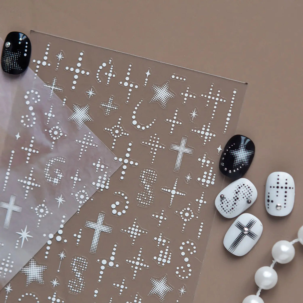 5D Gradient Nail Stickers | Polka Dot, Star & Crescent Decals Nail Art Stickers QXL