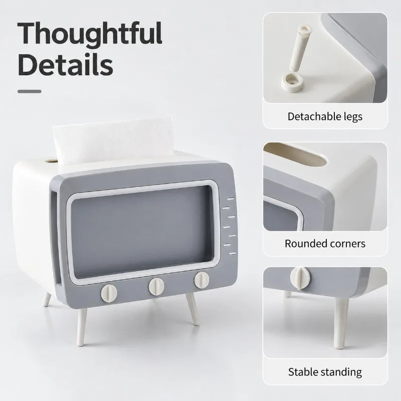 Retro TV Tissue Box Holder with Phone Stand | Desktop Decor Tissue Box Holder QXL
