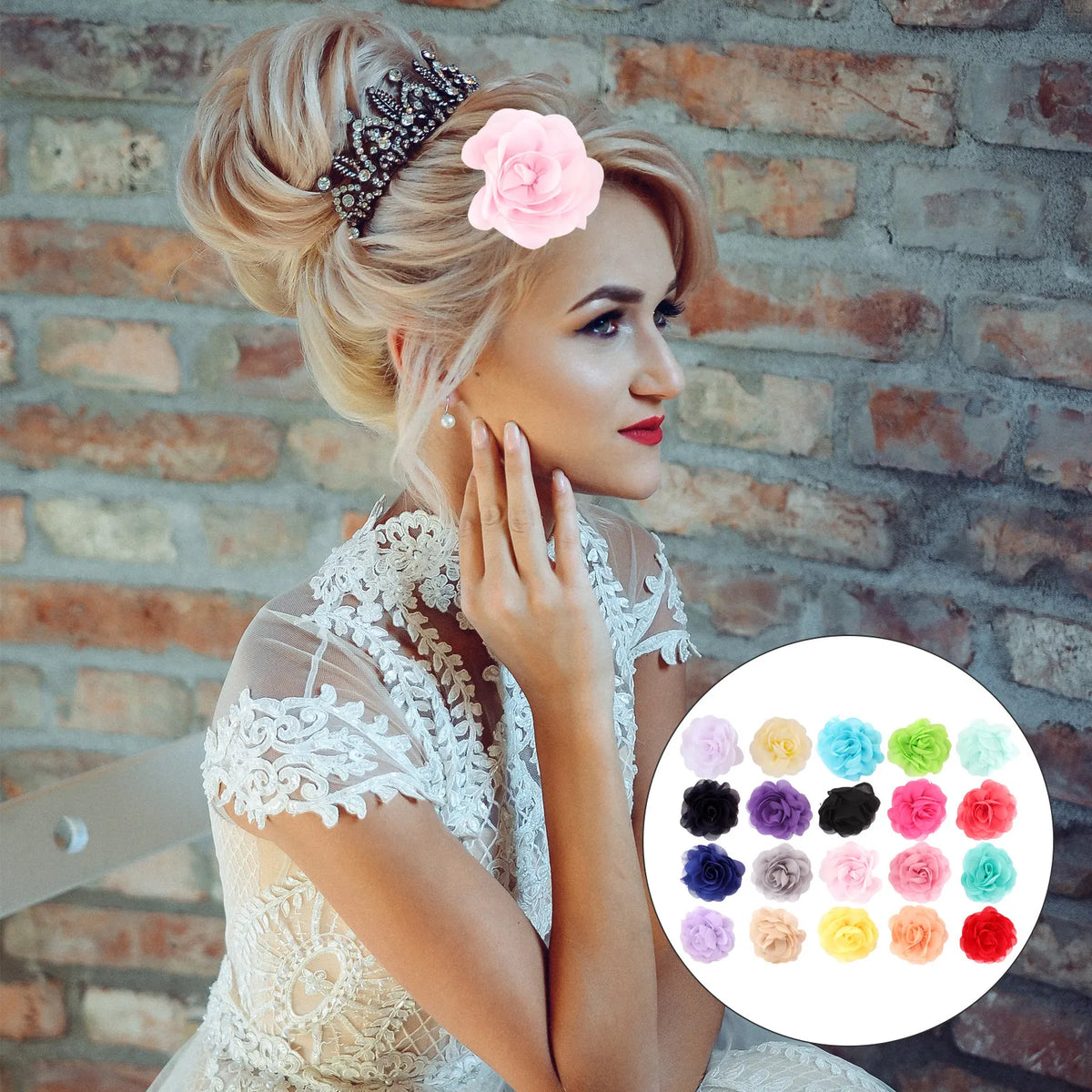 20-Pc 3D Chiffon Rose Flower Hair Clips | Wedding & Party Set Floral Hair Clips QXL Default Title