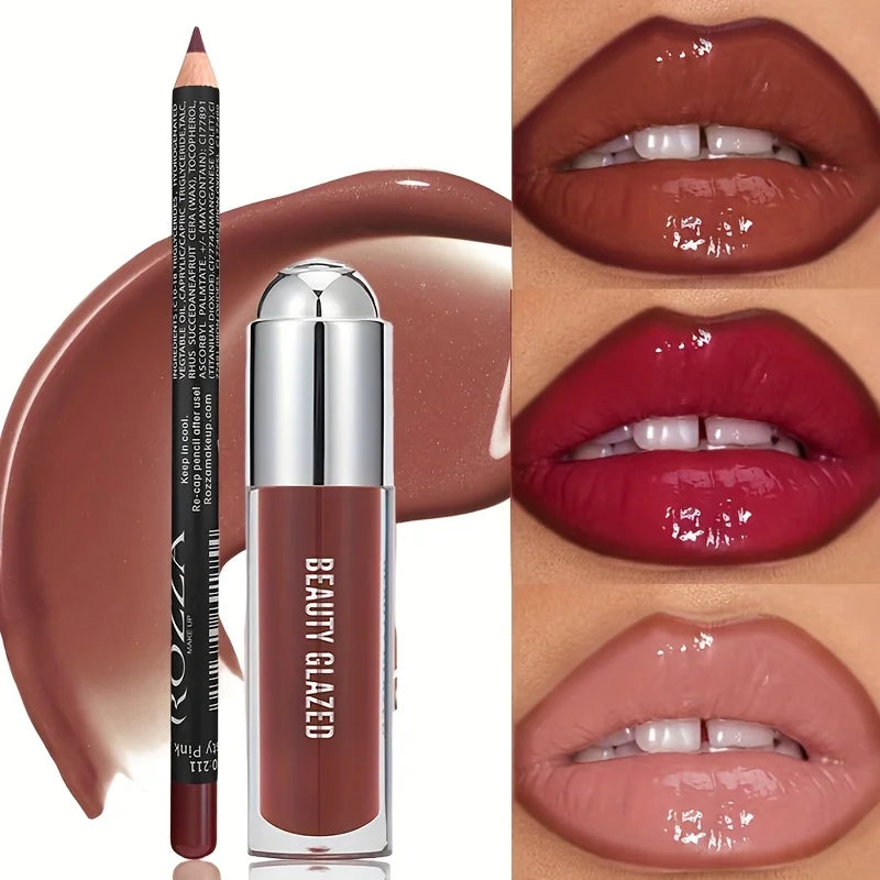 2-Pc Lip Gloss & Liner Set | Waterproof Hydrating Lip Kit Lip Gloss & Liner Set QXL