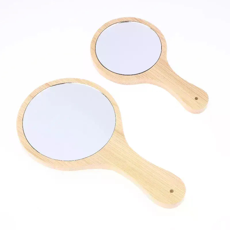 Portable Bamboo Handheld Makeup Mirror | Round Vanity Mirror Handheld Vanity Mirror QXL