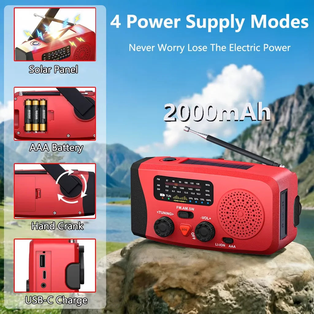 Emergency Hand Crank Weather Radio | LED Flashlight & Power Bank Emergency Weather Radio QXL