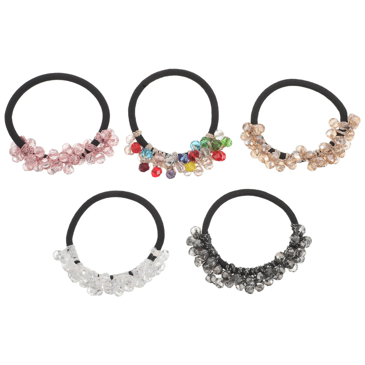5-Pack Crystal Hair Ties & Sparkly Ponytail Holder Bracelets Crystal Hair Ties QXL