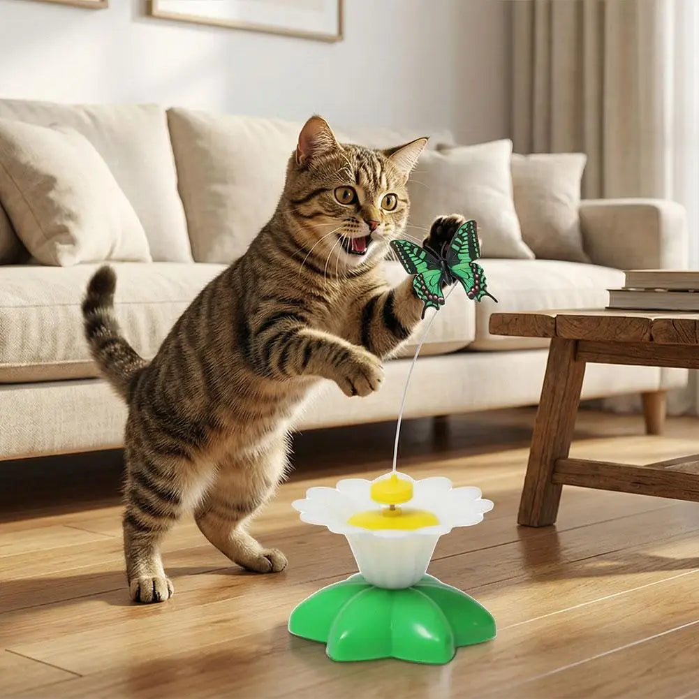 Electric Rotating Butterfly & Bird Cat Teaser Wand Toy Interactive Cat Toy QXL
