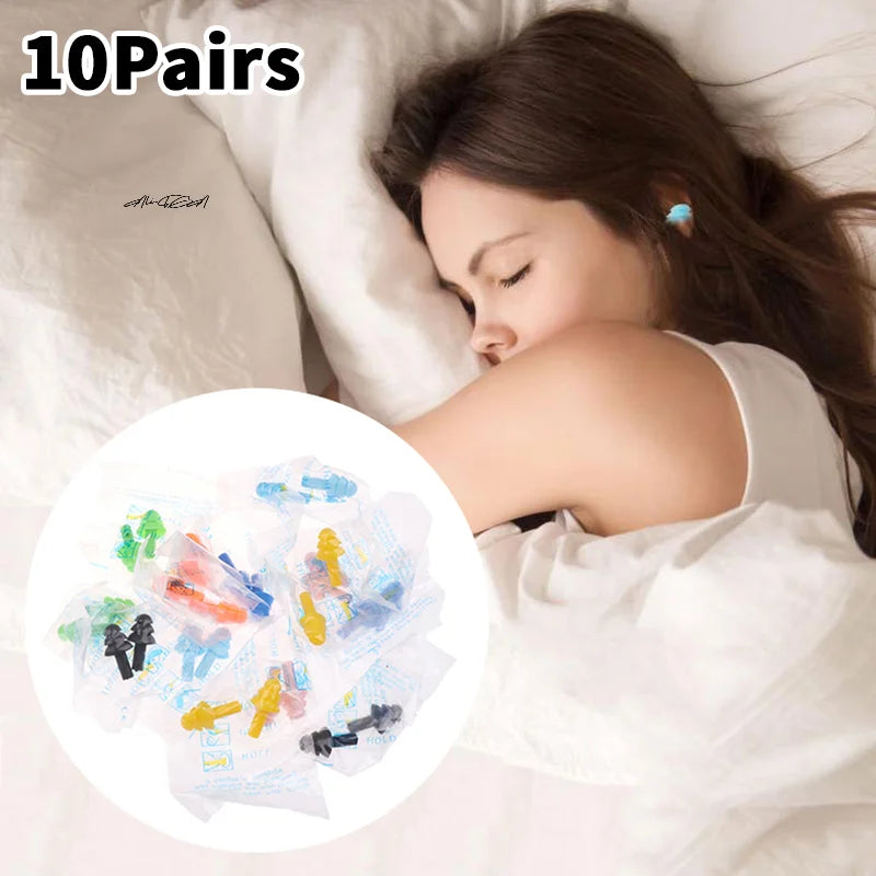 10-Pack Silicone Noise-Reducing Earplugs for Sleep & Work Silicone Earplugs QXL
