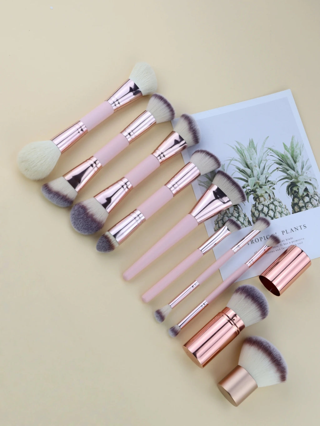 10-Piece Pink Makeup Brush Set | Goat Hair & Wood Handle Makeup Brush Set QXL