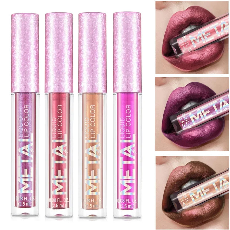 Glitter Metallic Liquid Lip Gloss | Waterproof Shimmer Tint Liquid Lip Gloss QXL