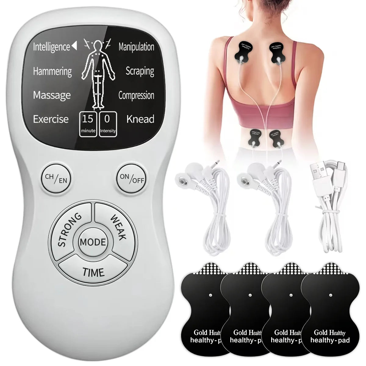 EMS & TENS Muscle Stimulator | 8 Modes, 15 Intensities Muscle Stimulator QXL