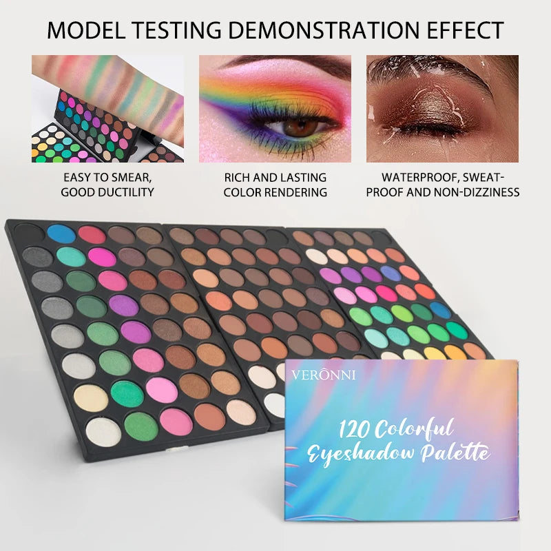 120-Color 3-in-1 Eyeshadow Palette | Matte Shimmer Glitter Eyeshadow Palette QXL