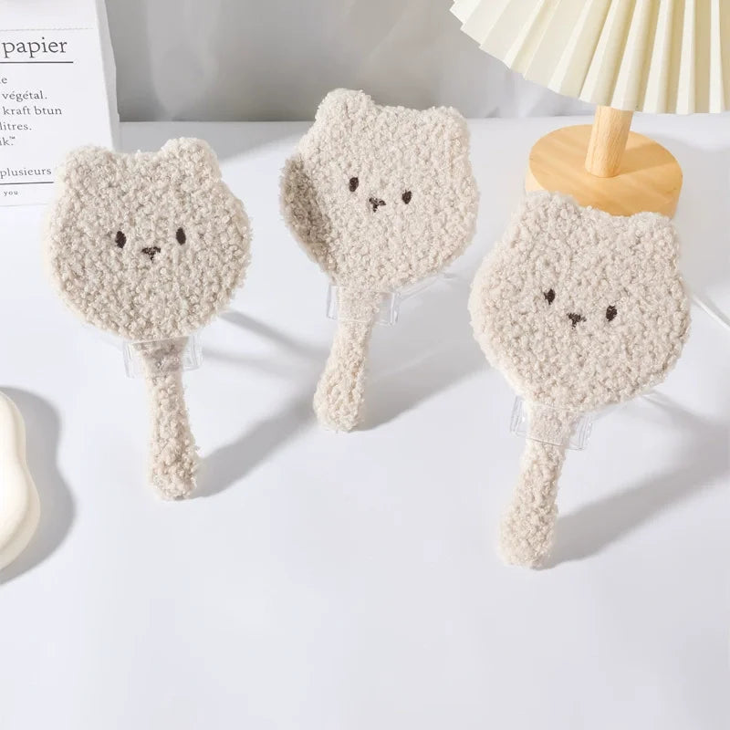 Cute Plush Bear Handheld Makeup Mirror | HD Compact Vanity Handheld Makeup Mirror QXL
