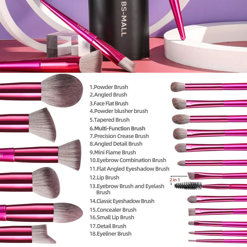 18-Piece Long-Handle Makeup Brush Set | Red Professional Kit Makeup Brush Set QXL