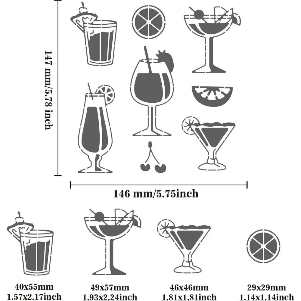 Summer Cocktail Metal Stencils | Stainless Steel Craft Templates Metal Craft Stencil QXL