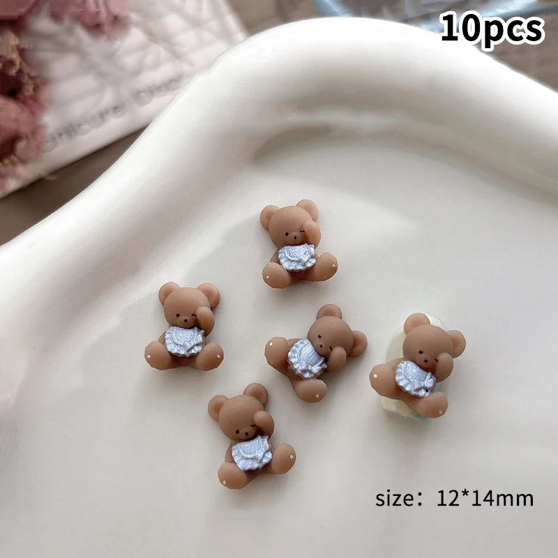 3D Bear & Bow Nail Art Charms – 10-Pack DIY Manicure Nail Art Charms QXL Apron Bear