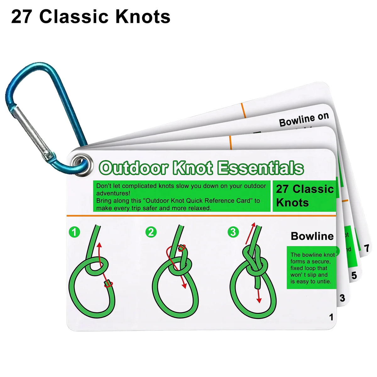 27-Knot Waterproof Climbing Knot Cards with Mini Carabiner Knot Reference Cards QXL