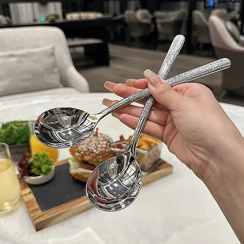 Stainless Steel Long Handle Dessert Spoons | Korean Style Dessert Spoon Set QXL