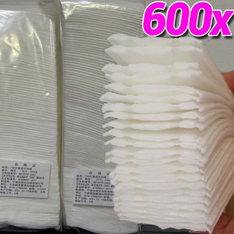 Square Makeup Remover Cotton Pads 600 Pcs | Lint-Free Pure Cotton Makeup Remover Pads QXL