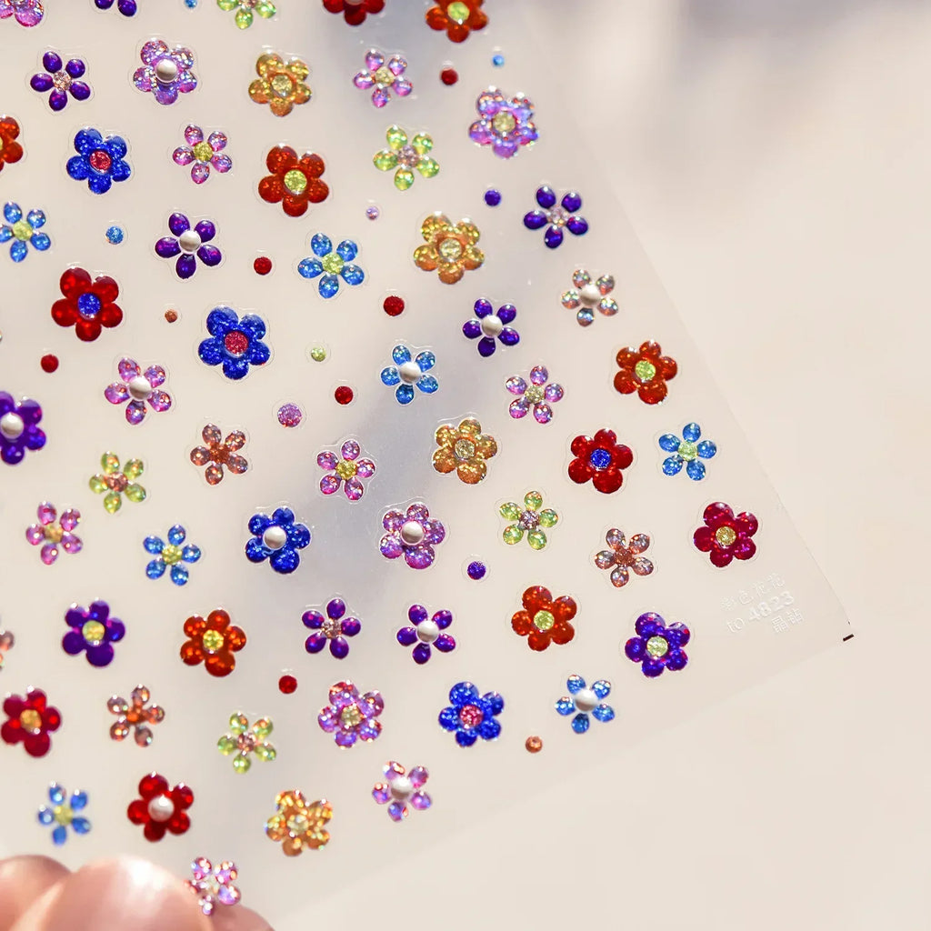 5D Blue Star Floral Nail Stickers | Embossed Tulip Decals Nail Art Stickers QXL