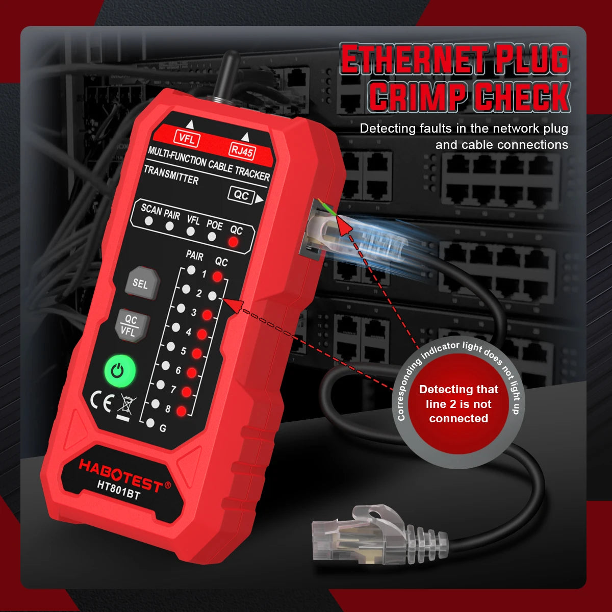 HT801A/B Network Cable Tester | PoE RJ45 RJ11 Line Finder Network Cable Tester QXL