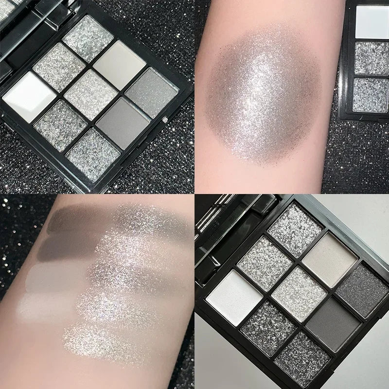 9-Color Smokey Matte Glitter Eyeshadow Palette | Punk Shimmer Eyeshadow Palette QXL